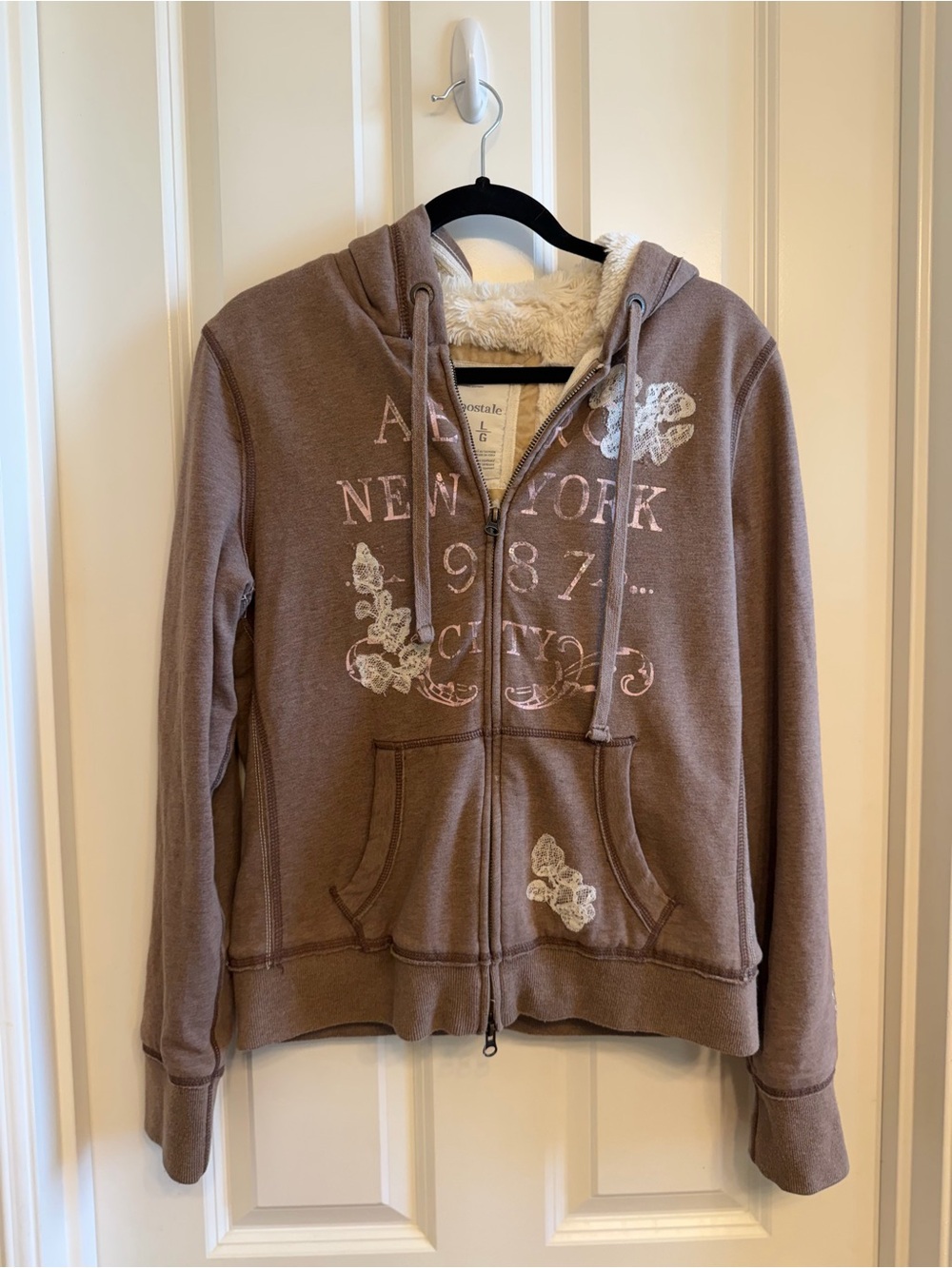 Aeropostale Y2K Faux Fur Hooded Full Zip Graphic Jacket